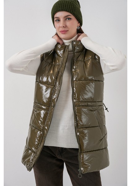 Kadın Parlak Şişme Yelek 5218 - Haki fiyatları