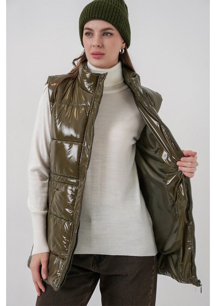 Kadın Parlak Şişme Yelek 5218 - Haki fırsatları