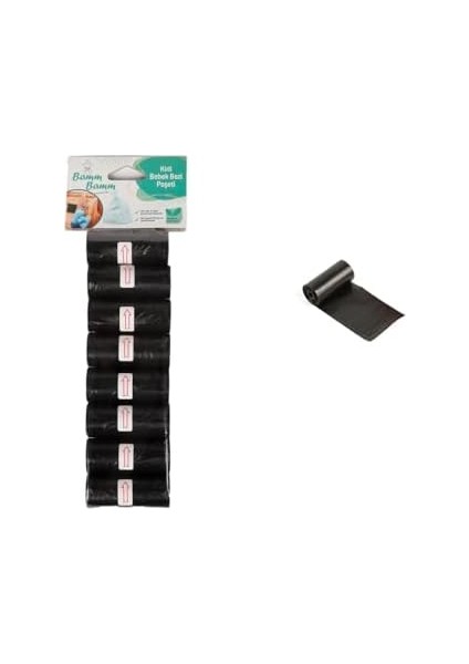 Bamm Bamm Kirli Bebek Bezi Poşeti Çanta Boy Siyah 8 Rulo (120 Adet)