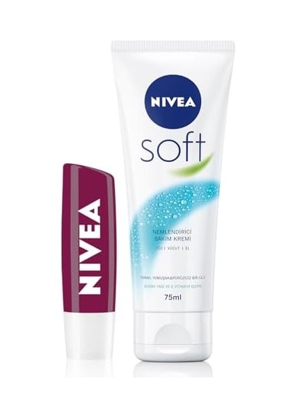Nıvea Soft El Kremi 75ML, Dudak Bakım Nemlendirici Böğürtlen 4,8 gr