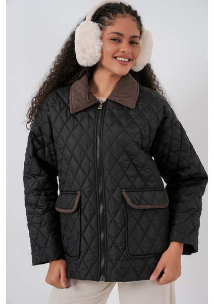 Kadın Siyah Kahve Kapitone Oversize Mont 5229