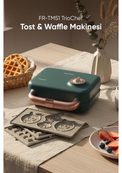 Çıkarılabilir Yapışmaz Plakalı Ikili Waffle ve Mini Tost Makinesi FR-TM51 Triochef