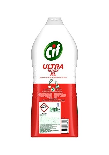 Cif Ultra Hijyen Jel Yüzey Temizleyici Çamaşır Sulu Katkılı Leke Çıkarıcı Yağ Çözücü 1500 ml modelleri