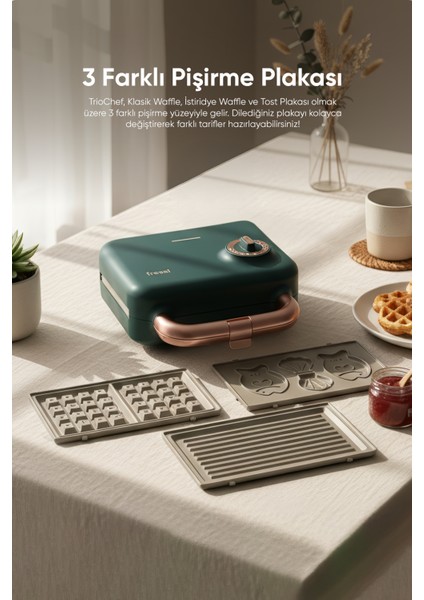 Çıkarılabilir Yapışmaz Plakalı Ikili Waffle ve Mini Tost Makinesi FR-TM51 Triochef modelleri
