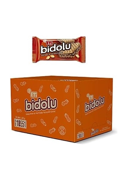 Eti Bidolu Kakao Kremalı Yer Fıstığı Parçacıklı Gofret 36 G x 24 Adet modelleri