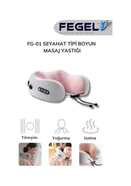 Fegel Fg-01 Seyahat Tipi Masajlı Boyun Yastığı (Pembe)