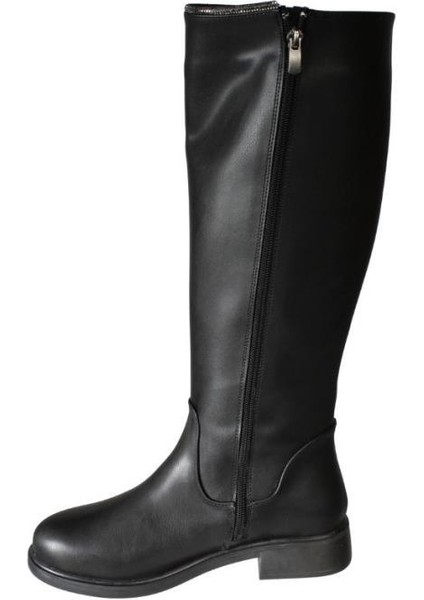 Yazkış Kadın Siyah Cilt 38CM Bilek Boyu Yanı Taşlı Düz Taban Çizme modelleri