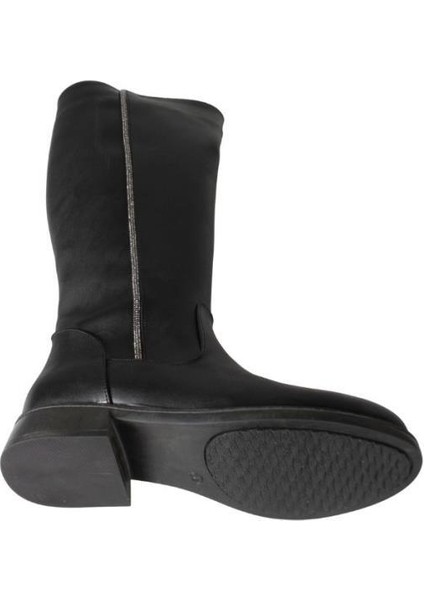 Yazkış Kadın Siyah Cilt 38CM Bilek Boyu Yanı Taşlı Düz Taban Çizme fırsatları