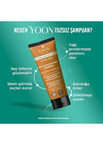 Yoon 2'li Vegan Tuzsuz Şampuan & Saç Bakım Maskesi 250ML, Hyaluronik Asit, Keratin, Kolajen ve Biotin Içerikli Besleyici, Onarıcı 2'li Saç Bakım Seti modelleri