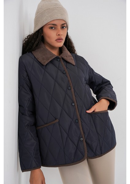 Kadın Kapitone Oversize Mont 5226 - Lacivert Kahve modelleri