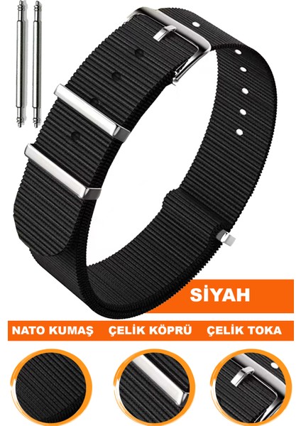 18mm-20mm-22mm-24mm saatlerle uyumlu nato kumaş tekstil saat kordonu kayışı n32nyl1-b