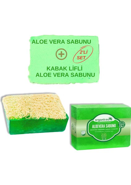 Organicsun 2'li Set Doğal Kabak Lifli Aloe Vera Sabunu ve Lifsiz Aloe Vera Sabunu