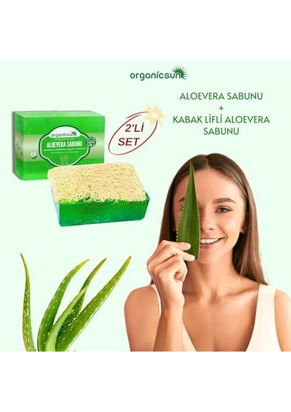 Organicsun 2'li Set Doğal Kabak Lifli Aloe Vera Sabunu ve Lifsiz Aloe Vera Sabunu fiyatları