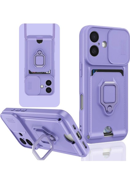 Newface Iphone 16 Kılıf Zuma Kartvizitli Yüzüklü Silikon - Lila