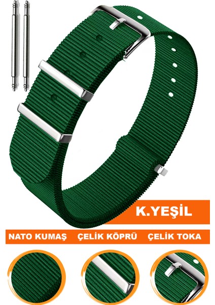 18mm-20mm-22mm-24mm saatlerle uyumlu nato kumaş tekstil saat kordonu kayışı n32nyl1-dg
