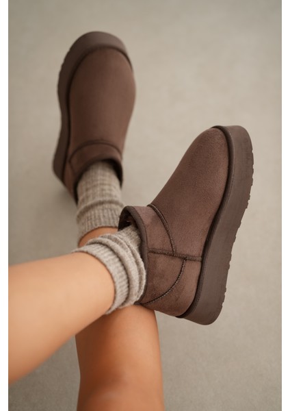 Luniva Içi Kürklü Kalın Taban Kadın Bot-Acı Kahve Süet