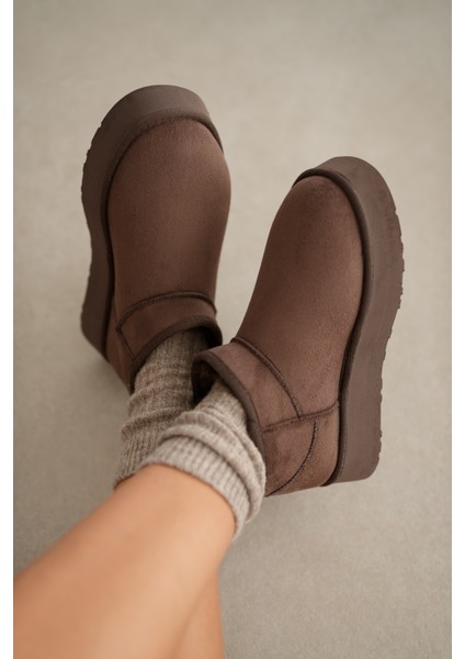 Luniva Içi Kürklü Kalın Taban Kadın Bot-Acı Kahve Süet fırsatları