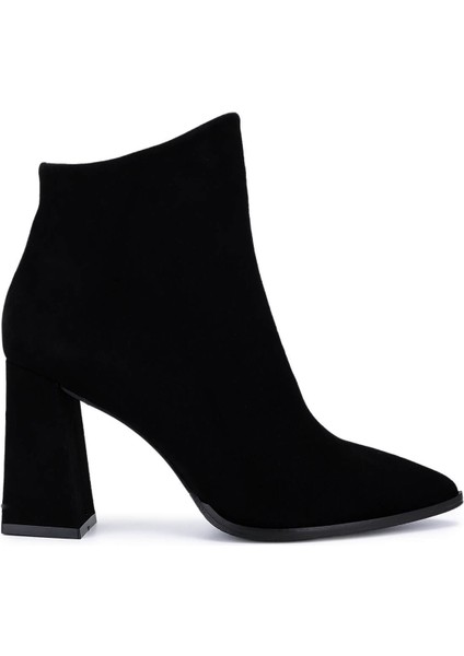 Kadın Hakiki Deri Siyah Süet Topuklu Bot 492 50559 Bn Bot SK25-26 Sıyah Suet
