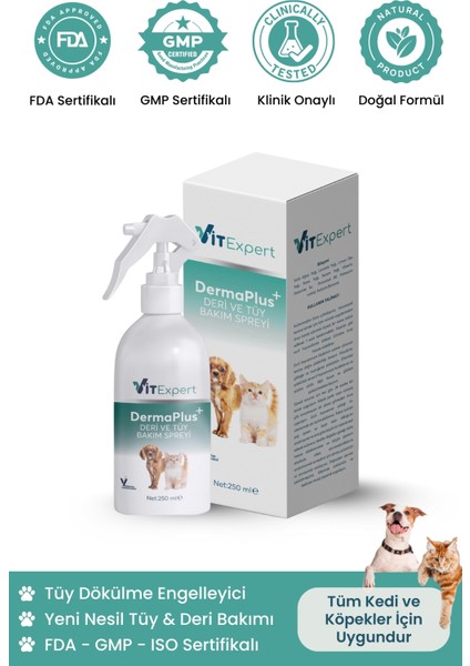 Dermaplus Kedi Köpek Kıtık Açıcı Kolay Tarama Tüy Dökülmesi Önleyici Bitkisel Tüy Deri Bakım Spreyi