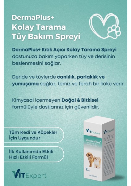Dermaplus Kedi Köpek Kıtık Açıcı Kolay Tarama Tüy Dökülmesi Önleyici Bitkisel Tüy Deri Bakım Spreyi fiyatları