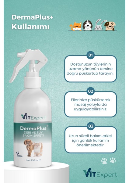 Dermaplus Kedi Köpek Kıtık Açıcı Kolay Tarama Tüy Dökülmesi Önleyici Bitkisel Tüy Deri Bakım Spreyi indirimleri