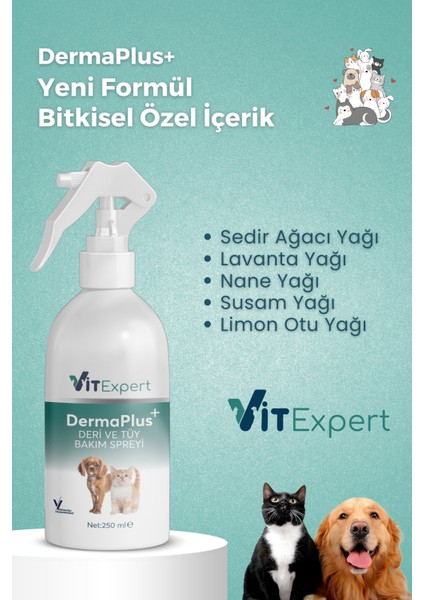 Dermaplus Kedi Köpek Kıtık Açıcı Kolay Tarama Tüy Dökülmesi Önleyici Bitkisel Tüy Deri Bakım Spreyi