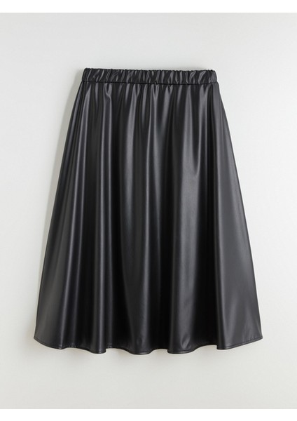 Yeni Sezon Beli Lastikli Deri Görünümlü Kloş Etek indirimleri