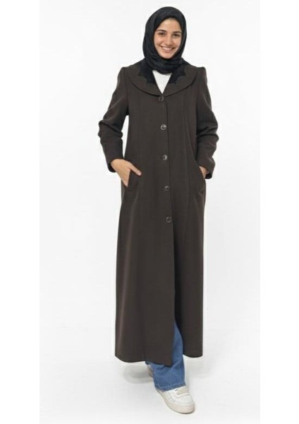 Şükriye Kadın Büyük Beden Düğmeli Anne Kaşe Kaban
