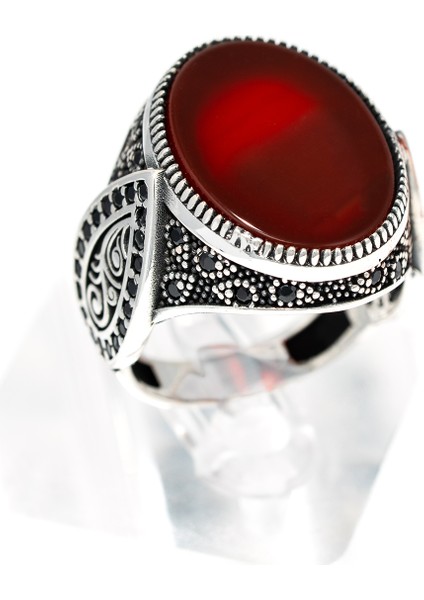 Desenli Kırmızı Akik Taşlı 925 Ayar Gümüş Erkek Yüzük – Sıcak Tonların Zarif Bir Yansıması modelleri
