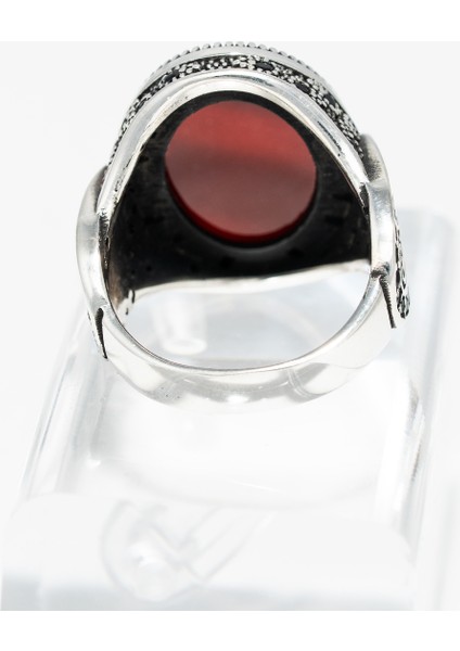 Desenli Kırmızı Akik Taşlı 925 Ayar Gümüş Erkek Yüzük – Sıcak Tonların Zarif Bir Yansıması indirimleri