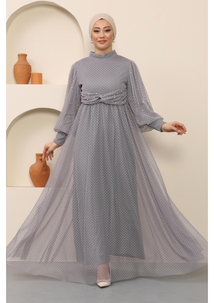 Inci Detaylı Tül Abiye Gri MSW12238-5 modelleri