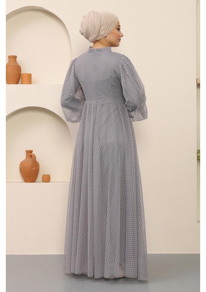 Inci Detaylı Tül Abiye Gri MSW12238-5 indirimleri