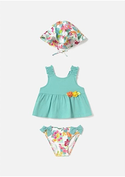 Kız Bebek Bikini Altı Şapka Tişört 3 Lü Sert