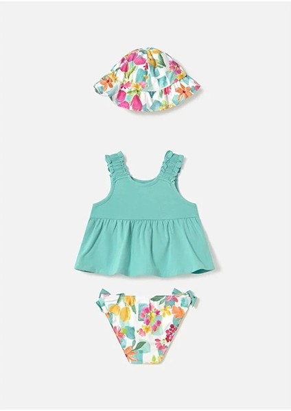 Kız Bebek Bikini Altı Şapka Tişört 3 Lü Sert modelleri