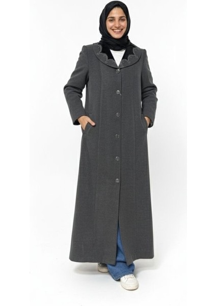 Şükriye Kadın Büyük Beden Düğmeli Anne Kaşe Kaban