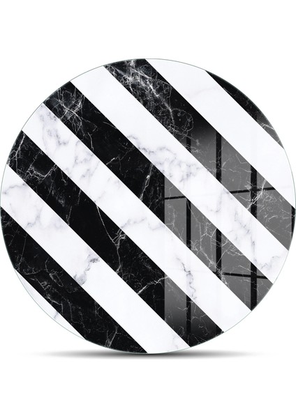 Cam Kesme Tahtası ve Sunumluk Yuvarlak Çarpraz Siyah Beyaz Mermer Desenli 30X30 cm fiyatları