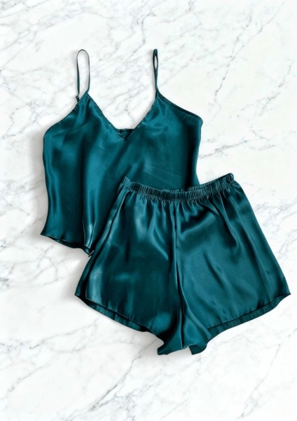 Askılı Saten Şortlu Takım