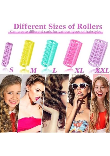 Aputue Saç Rulosu, 30 Parça 5 Farklı Boyutlu Plastik Saç Rulosu, Kendinden Kilitli Saç Maşası, Taşınabilir Kuaför Rulosu, Isı Kullanmadan Doğal Dalga Yapma Aracı, Kadınlar Için