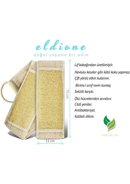 Eldione Doğal Kabak Lifi Sırt Kesesi –çift Taraflı Peeling Lifi, 70X11 Cm, Uzun Kulplu, Selülit Karşıtı, Rovin Kumaşlı, Cilt Temizleyici Yenileyici Canlandırıcı Etki, Hücre Yenileme,exfoliating Kese modelleri