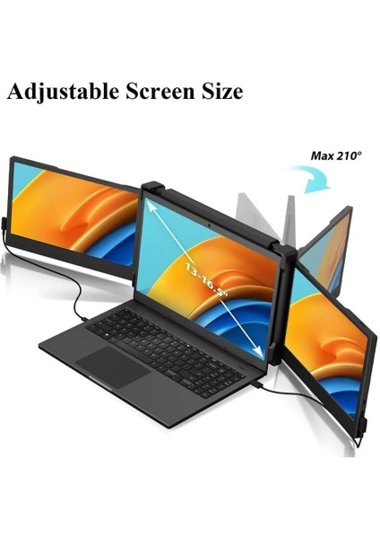 Kefeya P2 Taşınabilir Monitör Dizüstü Bilgisayar Ekran Genişletici, 12" Üçlü Full Hd IPS Ekran, Bağlanabilir Iki Monitör, Hdmı/usb-A/type-C Tak ve Çalıştır, Windows, Chrome ve Mac Için