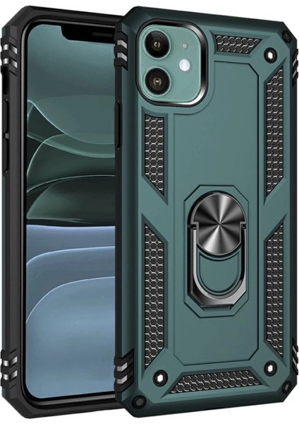 Iphone 11 Kılıf Sofya Yüzüklü Silikon Kapak - Yeşil