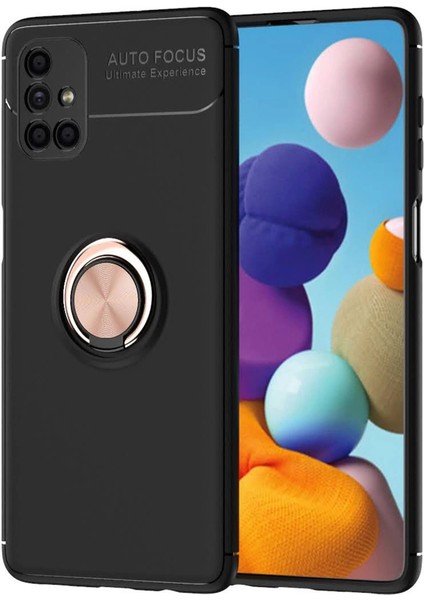 Samsung Galaxy M51 Kılıf Range Yüzüklü Silikon - Siyah-Gold