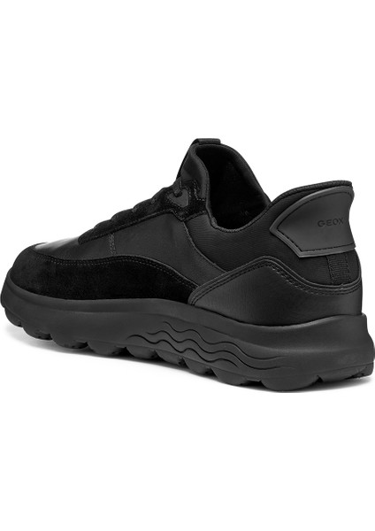 Erkek Siyah U Spherıca Plus A - Nappa+Sued Bağcıklı Kalın Tabanlı Süet Sneaker U56MPA08522C9999