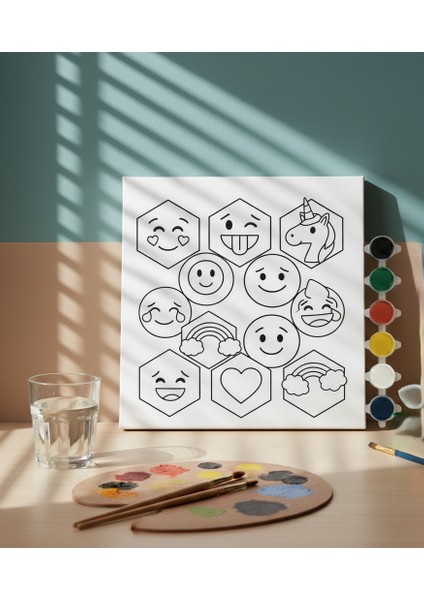Çocuklar Için Kolay Çizimli Duygu Ifadeleri Temalı Eğitici ve Eğlenceli Boyama Seti Emoji