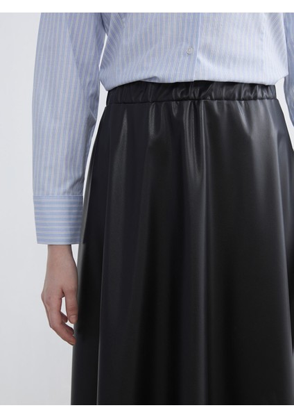 Yeni Sezon Beli Lastikli Deri Görünümlü Kloş Etek modelleri