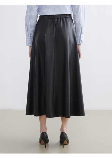 Yeni Sezon Beli Lastikli Deri Görünümlü Kloş Etek fırsatları