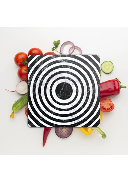 Cam Kesme Tahtası ve Sunumluk Kare Siyah Beyaz Mermer Desenli 30X30 cm modelleri