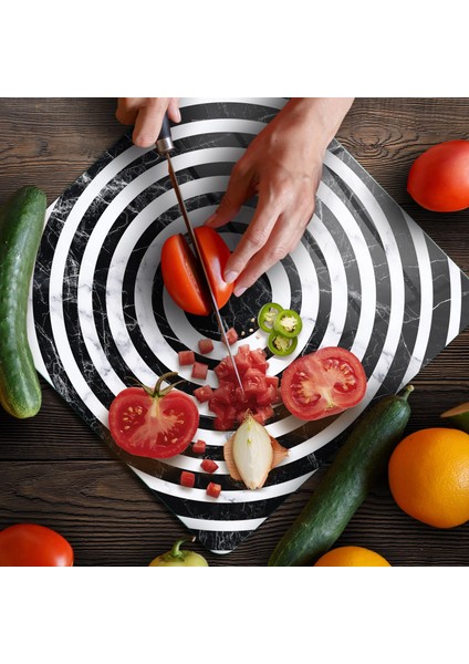 Cam Kesme Tahtası ve Sunumluk Kare Siyah Beyaz Mermer Desenli 30X30 cm fırsatları