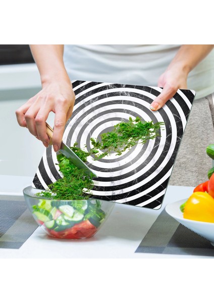 Cam Kesme Tahtası ve Sunumluk Kare Siyah Beyaz Mermer Desenli 30X30 cm indirimleri