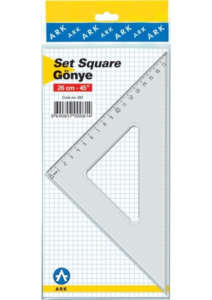 Gönye 26 cm x 45° Şeffaf